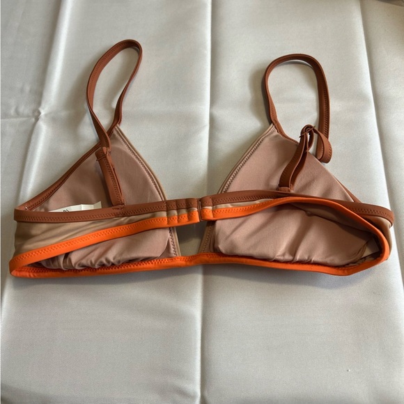 NWT Aerie Brown & Orange Smooth Triangle Padded Bikini Top Size Large - Picture 2 of 4